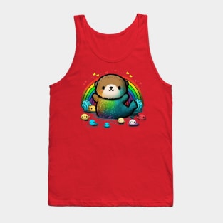 Adorable Rainbow Watercolor Sea Otter Kawaii Tank Top